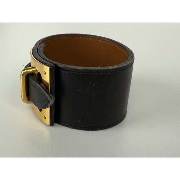 HERMES Intense Leather Bracelet Black Gold Hardware - Picture 3 of 10